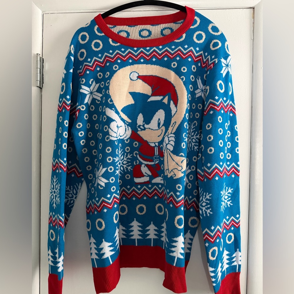 Sonic the Hedgehog Blue Holiday Crewneck Sweater